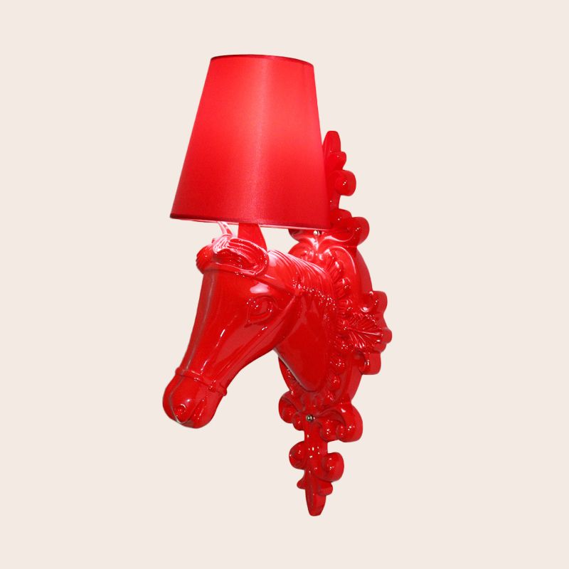 Fabric Red/Yellow/Orange Sconce Lamp Horse Head 1-Light Traditional Wall Mounted Lighting for Indoor