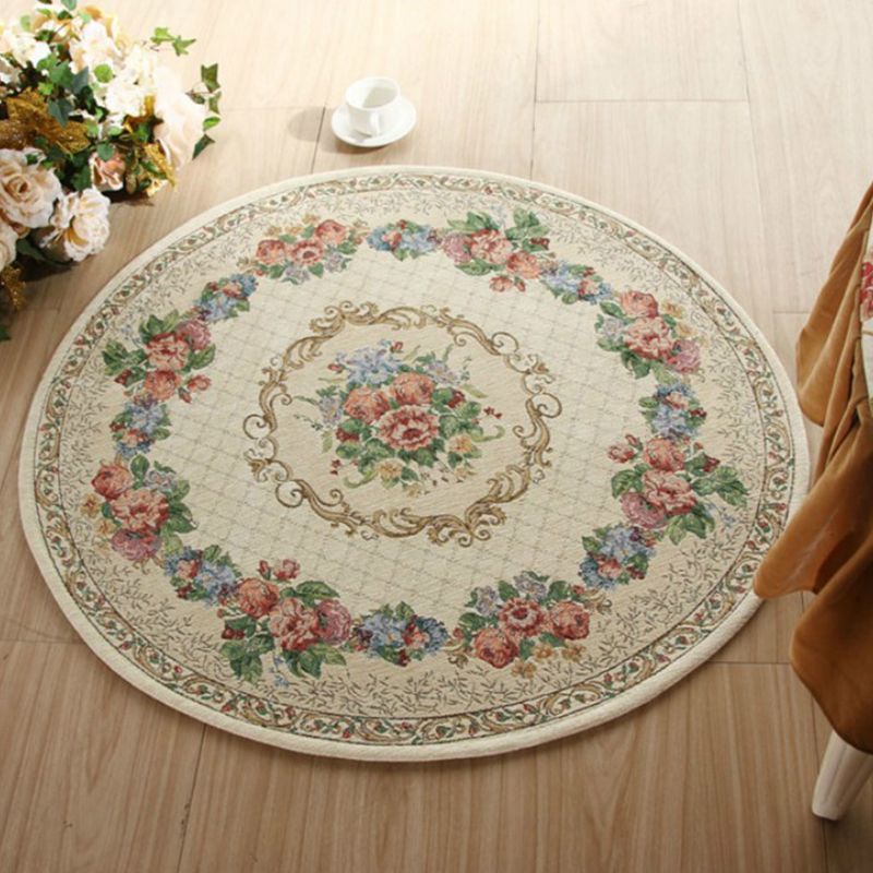 Rustic Flower Area Rug Multi Colored Cotton Rug Anti-Slip Washable Rug for Dining Room