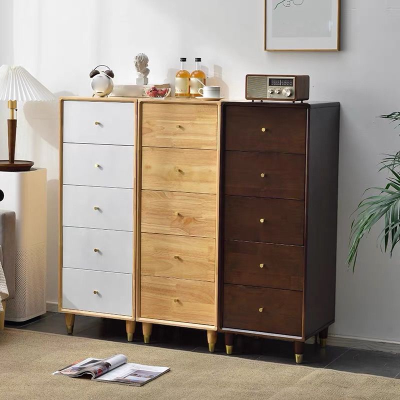 Modern Wooden Accent Chest 15.74" Wide Rubberwood Chest with 5 Drawers