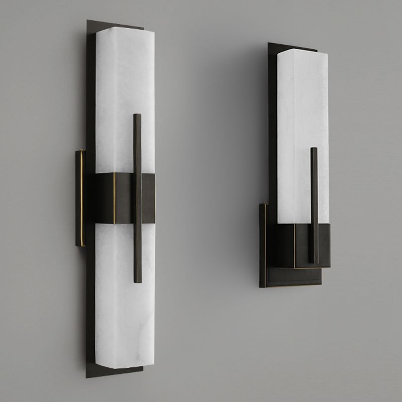 Metal Modern Wall Sconce Rectangle Shape Wall Light with Stone Shade for Living Room