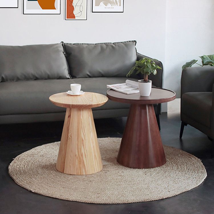 Scandinavian Solid Wood Round Pedestal Living Room Side End Table