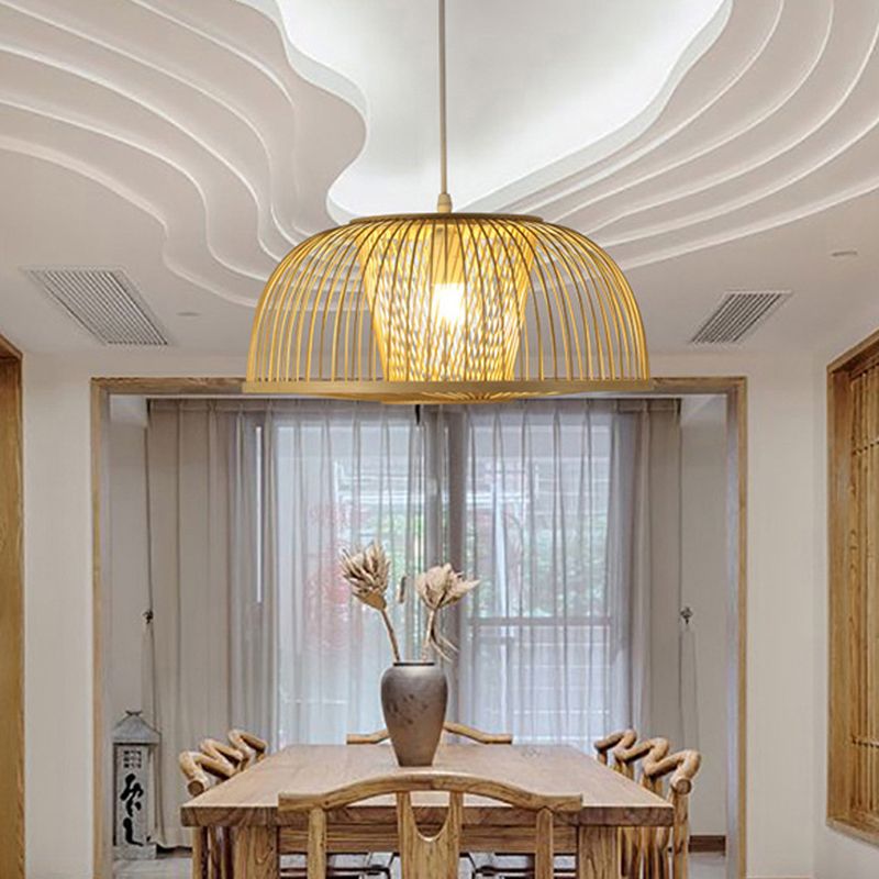 Dormido comedor colgante de suspensión Bambú 1 Kit de luz colgante moderno moderno en beige