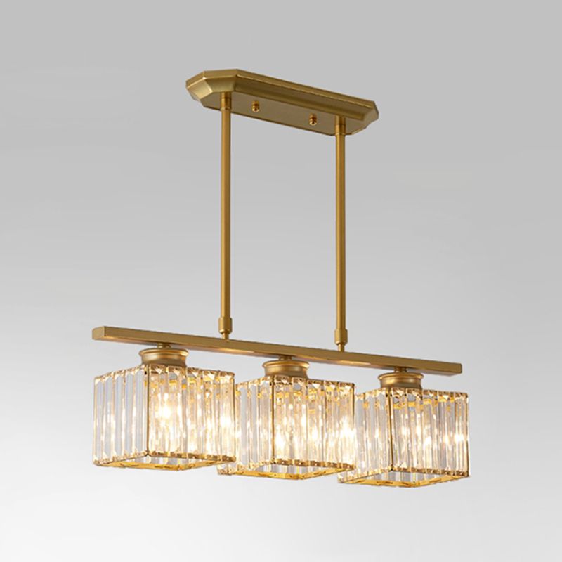 Post-Modern Island Light Fixture Gold Hanging Light with Crystal Shade for Dining Table