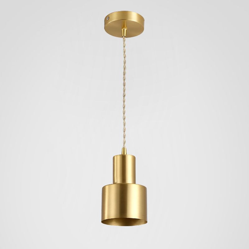 Modern Luxury Single Pendant Light Copper Cylindrical Hanging Lamp for Interior Spaces