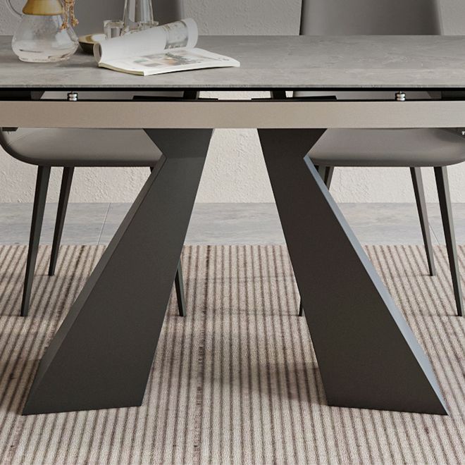Mesa de comedor de lujo tradicional rectángulo Mesa de piedra sinterizada con doble pedestal