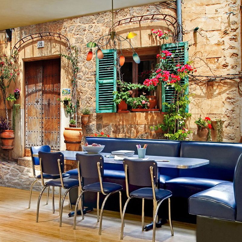 Mehrfarbige Blüten- und Straßenwandgemälde, dekorative Wandverkleidung für die Restaurantdekoration