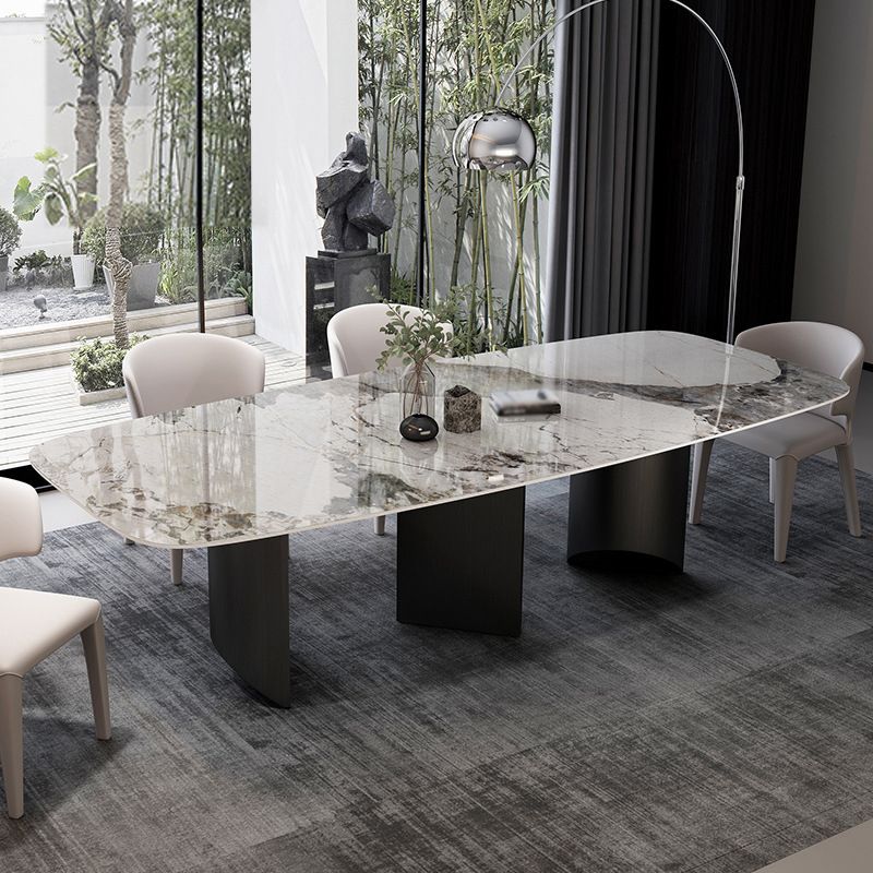 Stone Top Dining Table Contemporary Rectangle Dining Table with Black Base