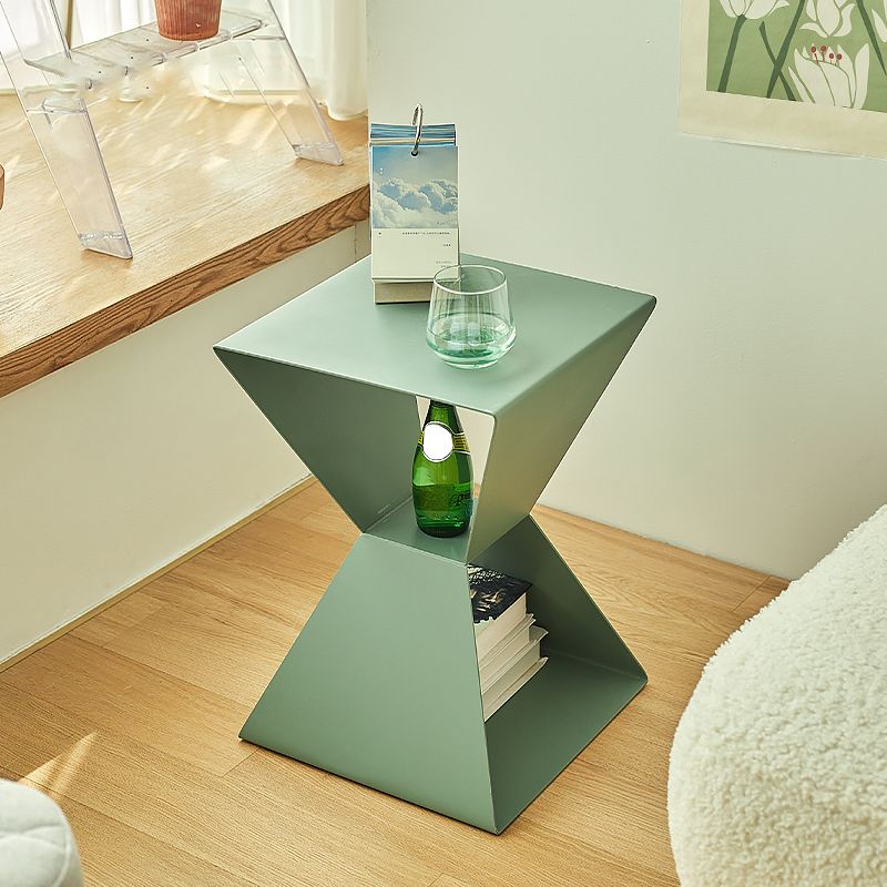Rectangle Steel Top Side Table 19.68" Tall Abstract Base End Table with Shelves