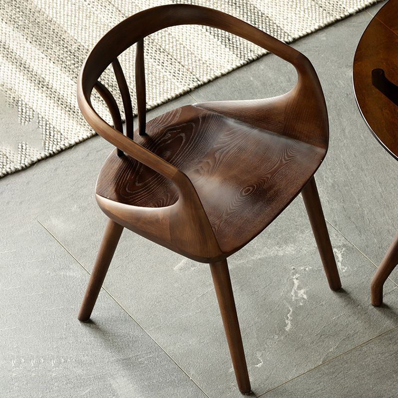 Contemporary Style Open Back Solid Wood Dining Arm Chair for Home