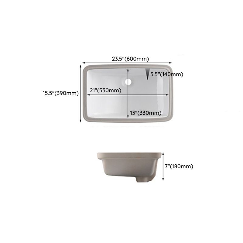 Traditional Undermount Vanity Sink Rectangular Porcelain with Pop-Up Drain Basin Sink