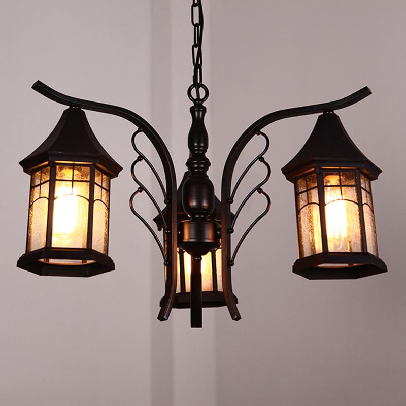 Black 3/5/6 Heads Ceiling Light Industrial Clear Glass Lantern Chandelier Light Fixture
