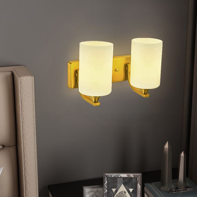 Simple Wall Sconce Cylinder Wall Light Fixture in Gold for Bedroom