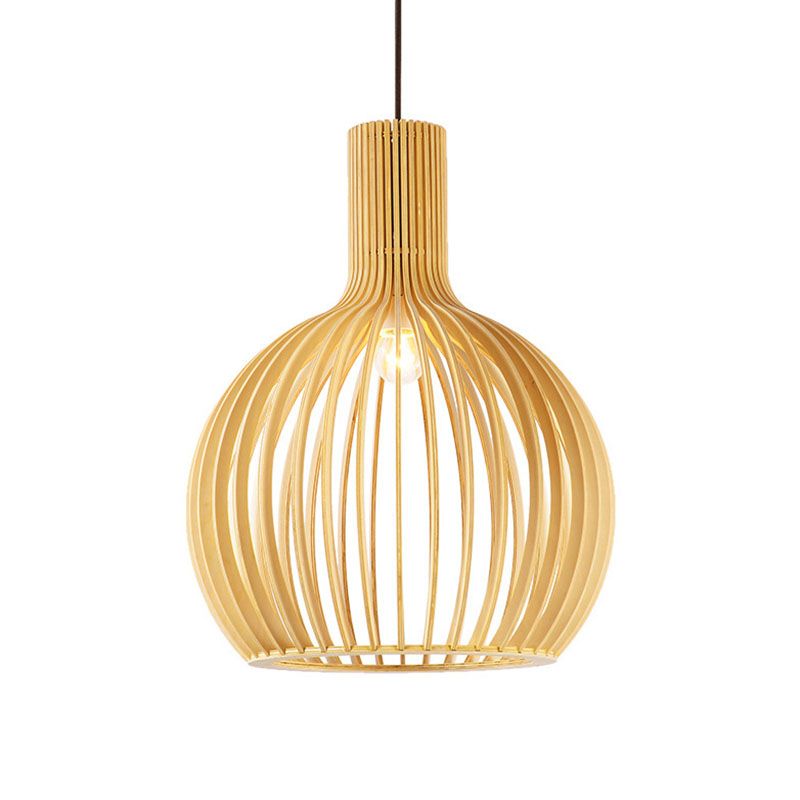 Asian Bottle Shaped Pendant Light Bamboo 1-Bulb Dining Table Suspended Lighting Fixture in Wood