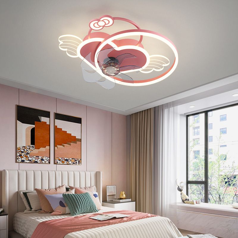 7-Blade Fan with Light Children Pink/Blue Ceiling Fan for Bedroom