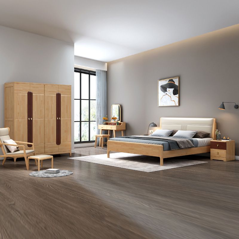 Natural Bed Frame Wood and Upholstered Standard Bed Upholstered Headboard