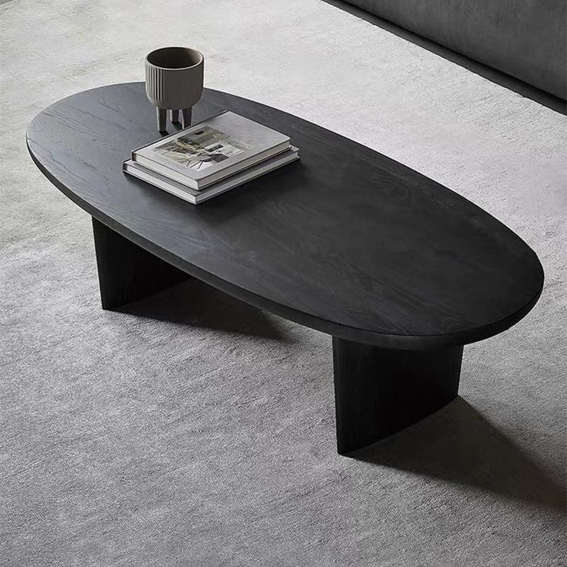 Scandinavian Oval Wood Coffee Table 15.75"H 2 Legs Cocktail Table