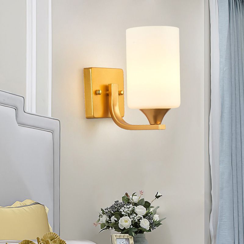 Modern Vanity Lighting Glass Shade Wall Light Fixture in Gold for Bathroom