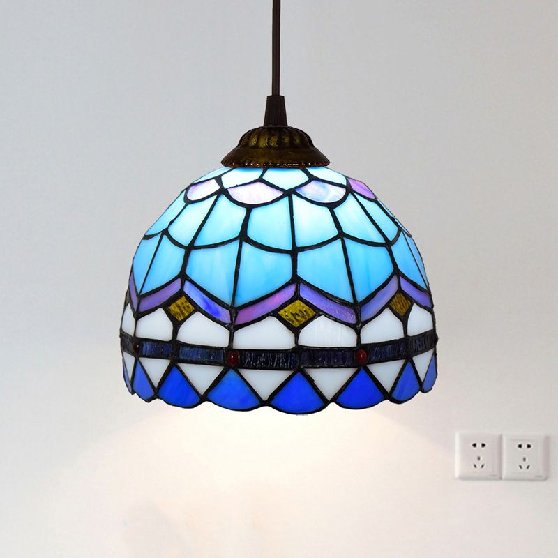 Schattierte Anhänger Licht 1 Glühbirne Buntkunstglas Tiffany Suspension Leuchte für Korridor