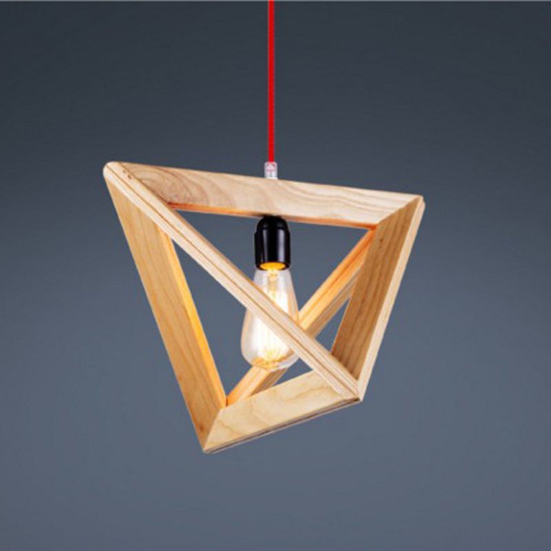 Beige houten driehoek hangende licht lichte Noordse moderne stijl 1 lichte restaurant plafond hanglamp