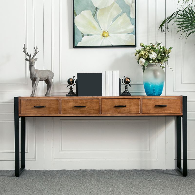 Modern Rectangular Console Table Metal Console Sofa Table in Brown