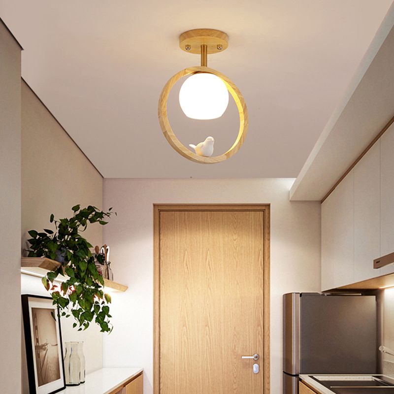 Wood Flush Mount Lighting Contemporary Globe Ceiling Light for Home