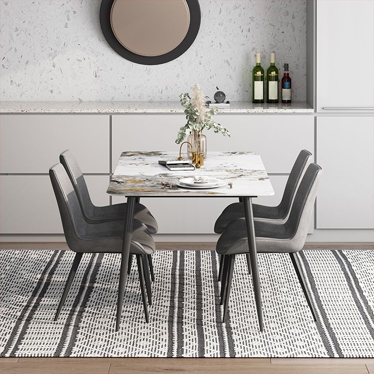 Rectangle White Dining Table Sintered Stone Table Industrial with 4 Legs