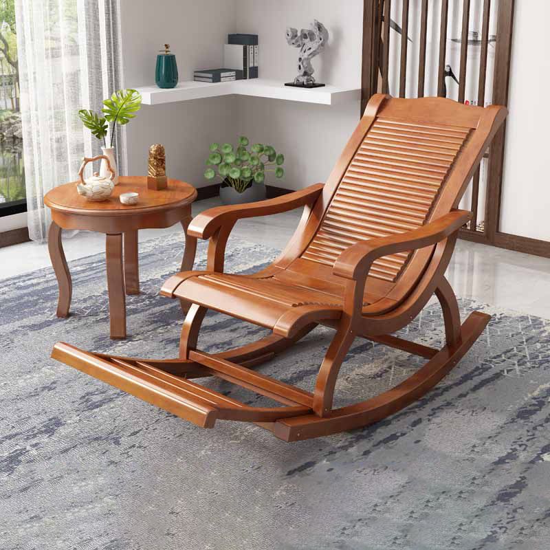 Traditional Rocking Chair Rubber Wood Solid Color Trapezoidal Back Indoor Rocking Chair