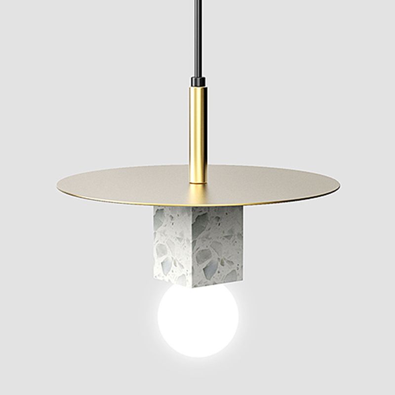 Stone Square Hanging Ceiling Light Minimalist Style Gray-White Pendant Lighting for Bedroom