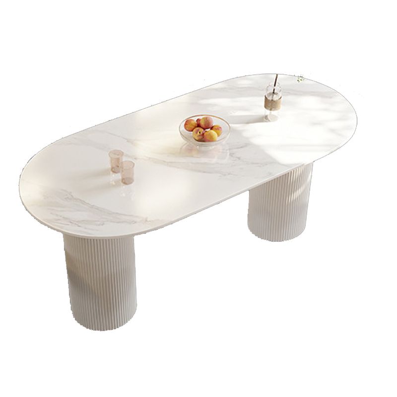 Modern Sintered Stone Dining Table  Contemporary White Table with Metal Base