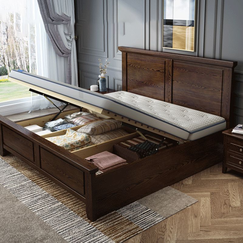 Ash Standard Bed Mid-Century Modern Bed Frame with Headboard