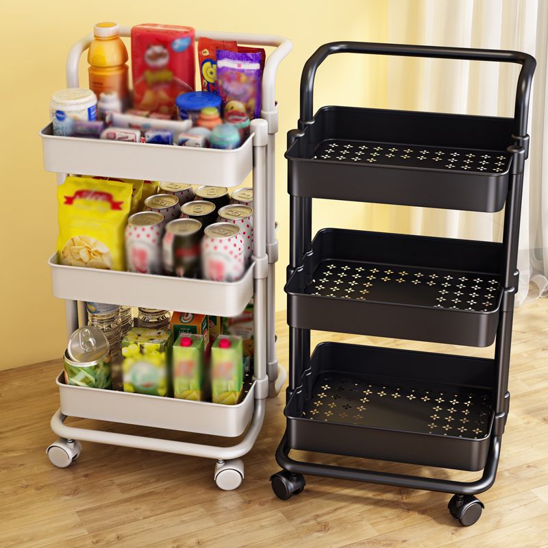 Modern Metal Frame Etagere Bookshelf White and Black Bookcase with Caster Wheels