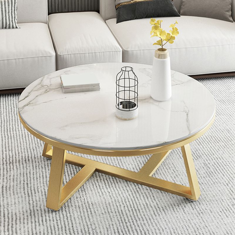 17.7" Tall Modern Cross Leg Cocktail Table Slate Round Top Coffee Table