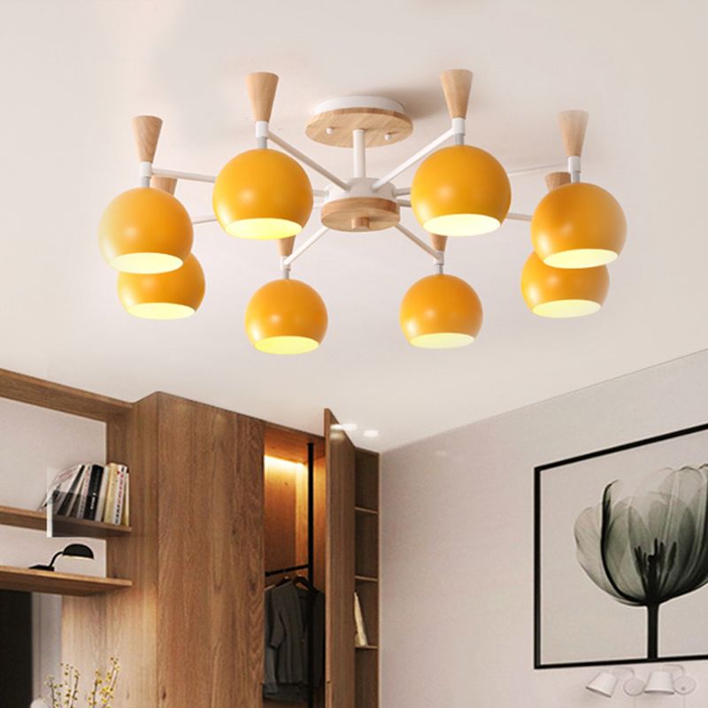 Macaron 3/6/8-Light Ceiling Lamp with Acrylic Shade Pink/Yellow/Blue Dome Semi Flush Pendant