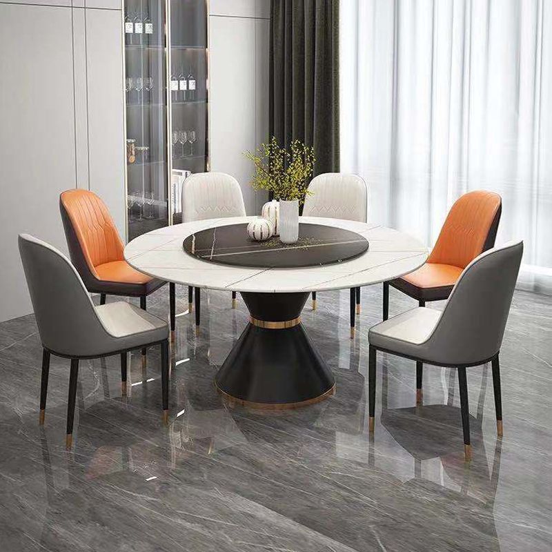 Contemporary Style Round Dining Table Steel Pedestal Base Table for Room