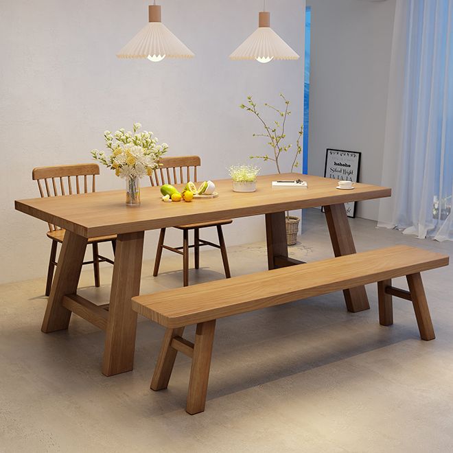 Industrial Style Dinette Table Rectangle Solid Wood Dinner Table in Brown