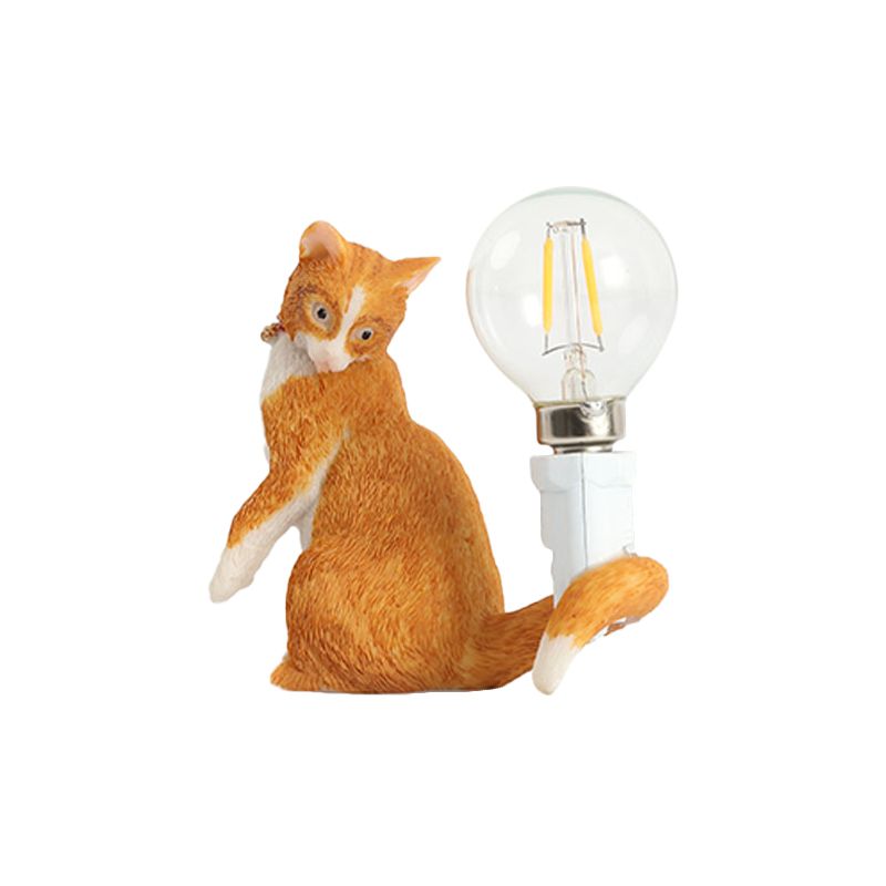 Tabby Cat Holder Table Lampe Kids Iron 1 ampoule Noir / Jaune / Blue Lumière de table de nuit avec design de bulbe nu