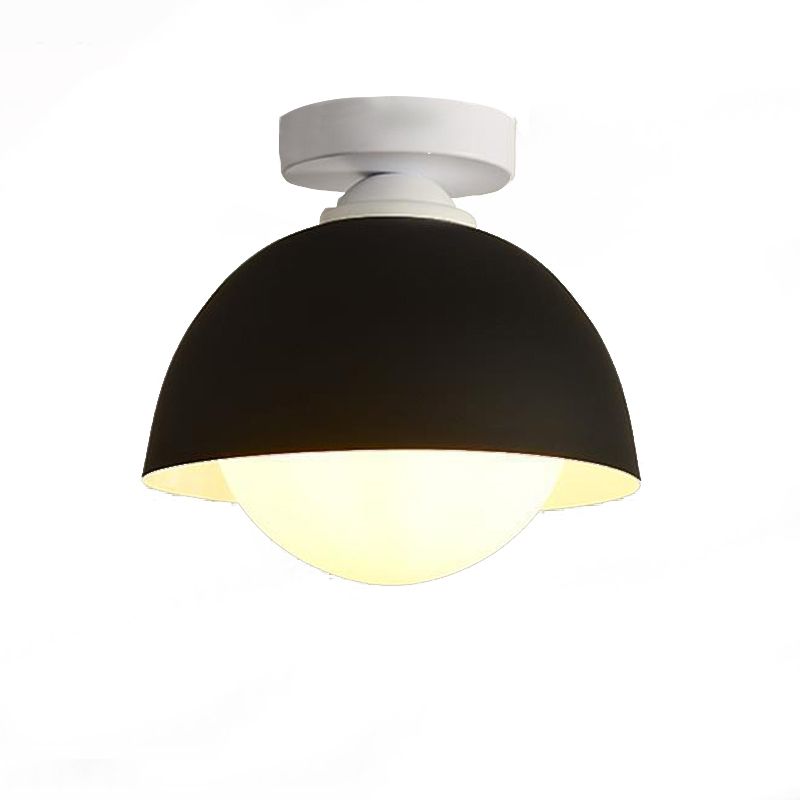 Dome Shape Flush Mount Modern Style Metal 1 Light Flush Ceiling Light in White/black