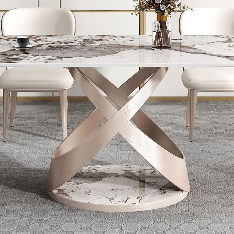 Metal Traditional Luxury Rectangle Dining Table Sintered Stone Table with Pedestal Base
