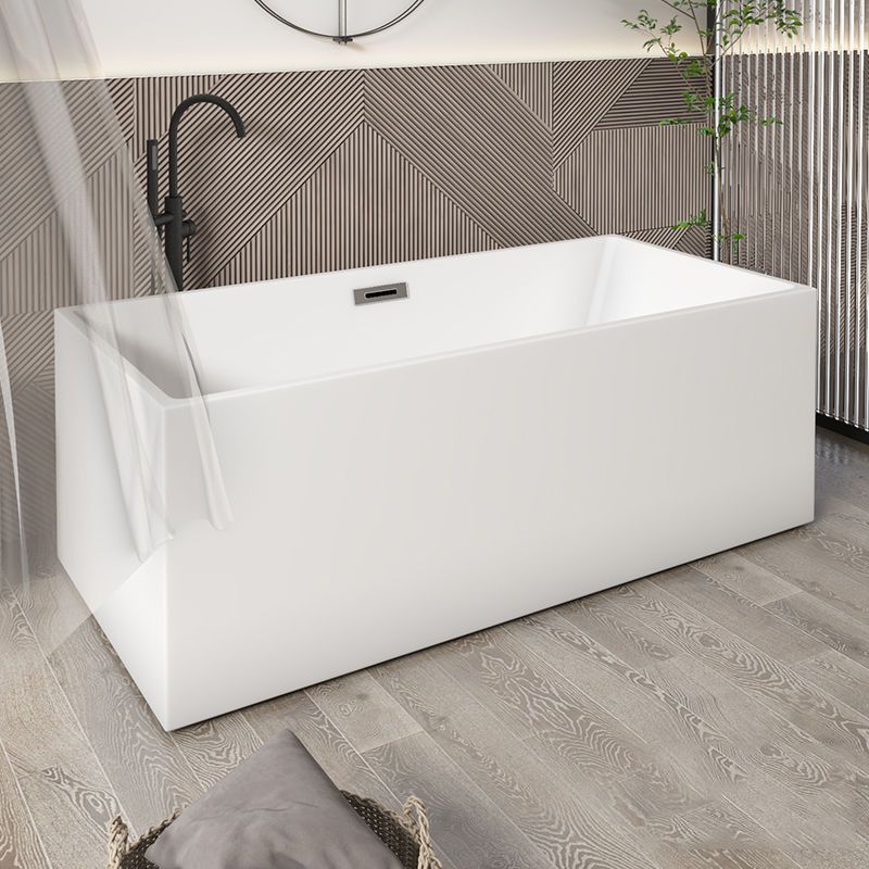 Modern Rectangular Bathtub with Internal Drain White Acrylic Soaking Tub