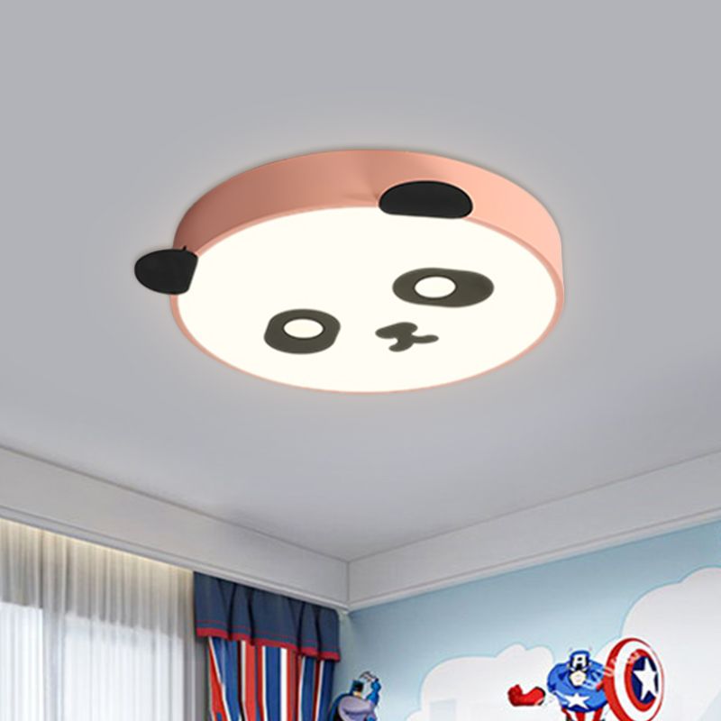 Simplicity Round Flush Mount Lamp Acrylic LED Children Room Flush Ceiling Light with Panda Design in Pink/Blue