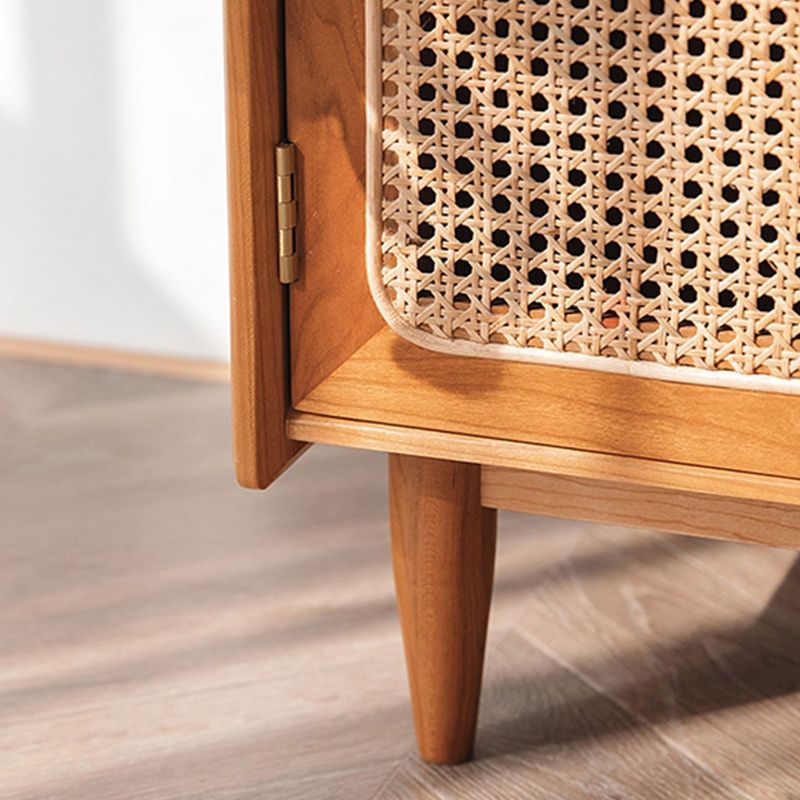 51.2" Tall Solid Wood Storage Cabinet with Glass Paned 2 - Door Rattan Accent Chest