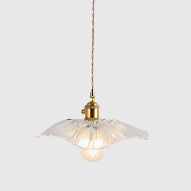 Blüte strukturiertes Glas Anhänger Beleuchtung Industrial 1 Leichtes Wohnzimmer Hanging Deckenleuchte in Messing
