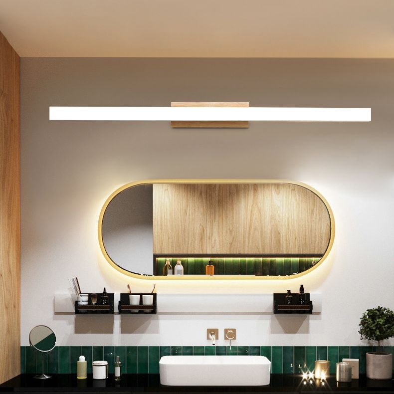Natural Oak Linear Bathroom Vanity Light Fixture Acrylic Anti-fogging Shade Vanity Mirror Light