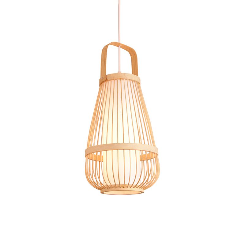 Basket Bamboo Pendant Light Contemporary Single-Bulb Wood Suspension Light Fixture