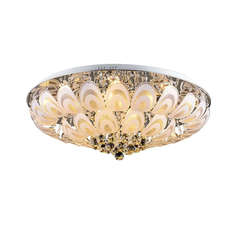 Sfere di cristallo Clear Lighting Fixture Round 8/10 teste Contemporary Flush Mount con Peacock Feather Design, 23.5 "/31.5" Wide