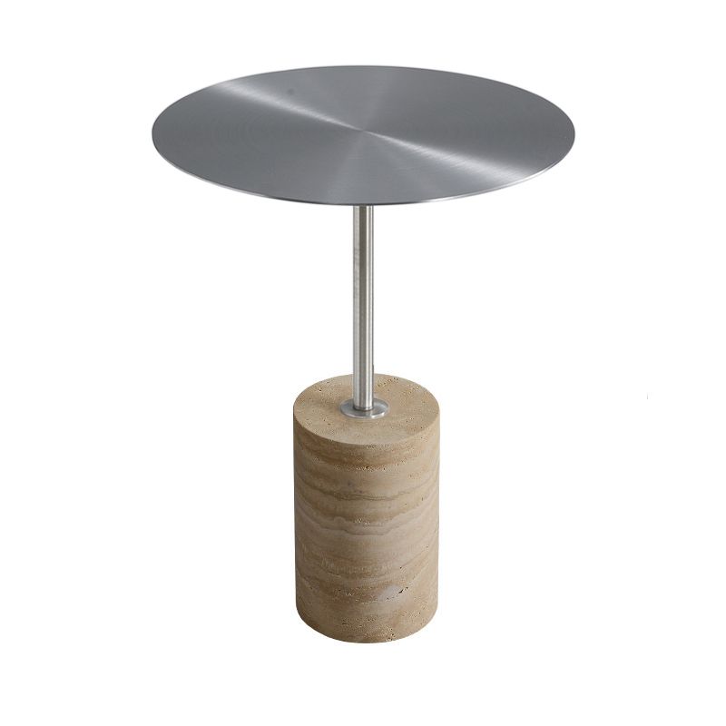 Stone Pedestal End Table Metal Round Side End Table for Living Room