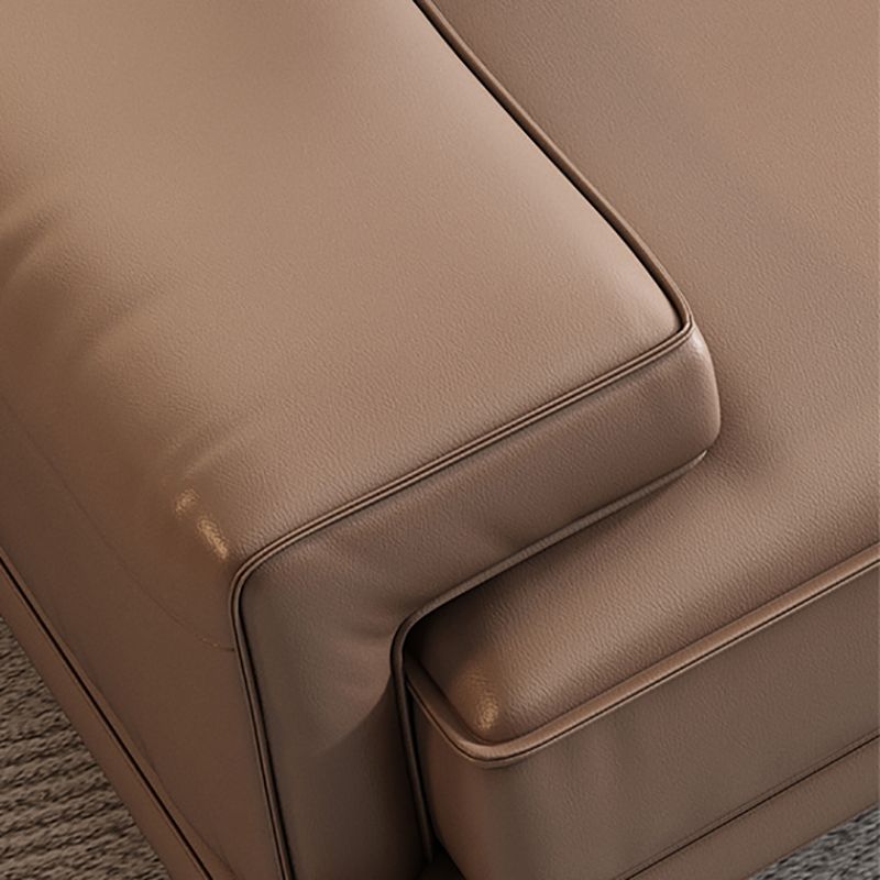 Modern Sewn Pillow Back Cushions Sofa Genuine Leather Square Arm Sofa in Brown