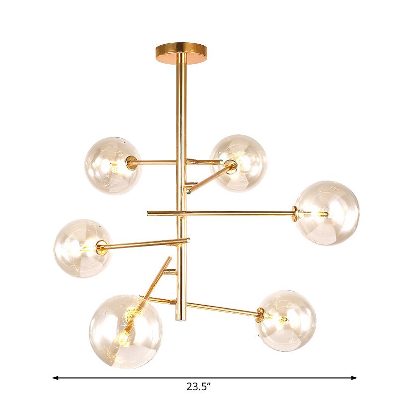 Clear Glass Global Chandelier with Starburst Design Post-Modernist 6/8 Lights Led Hanging Pendant Light in Gold
