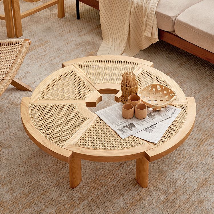 Scandinavian Rattan Cocktail Table Round Wooden Cocktail Table for Living Room