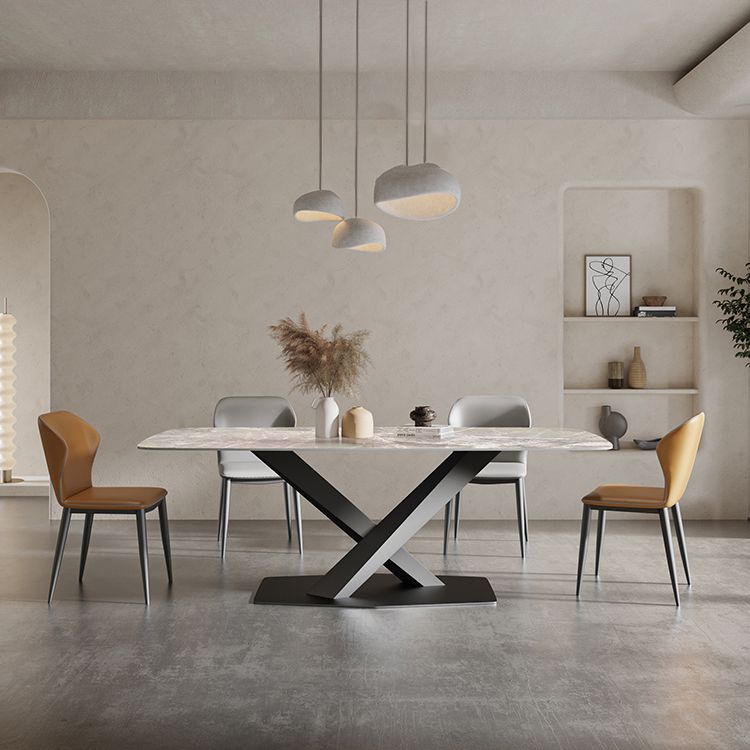 Rechthoek traditionele luxe eettafel gesinterde stenen tafel met zwarte voetstukbasis